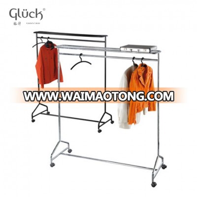 Black Cloth Garment Coat Hanging Clothes Metal Rail Rack Storage Stand On Wheels